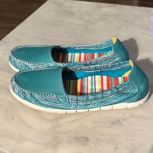 SAS Sunny Turquoise Slip-On Shoes with Vibrant Stripes Size 9.5 M